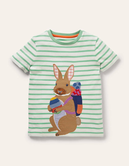 T-Shirt mit Osterapplikation-Naturweiß/Aloe-Vera-Grün, Hase-1