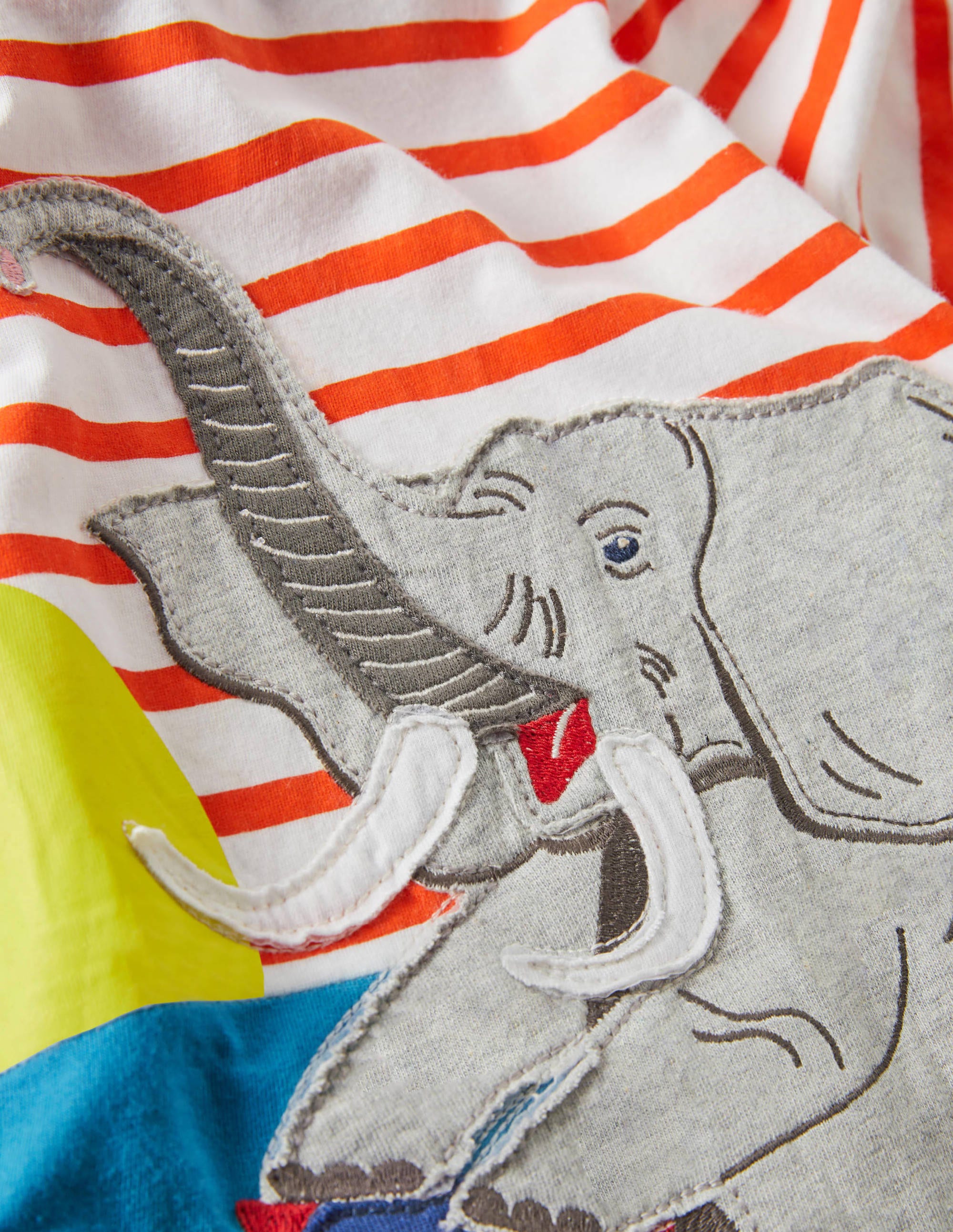 T-shirt rayé à appliqué animal-Éléphant ivoire/orange mandarine - Image 3