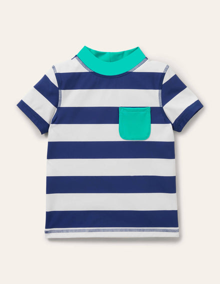 Short Sleeve Rash Vest-Blue Wave/White