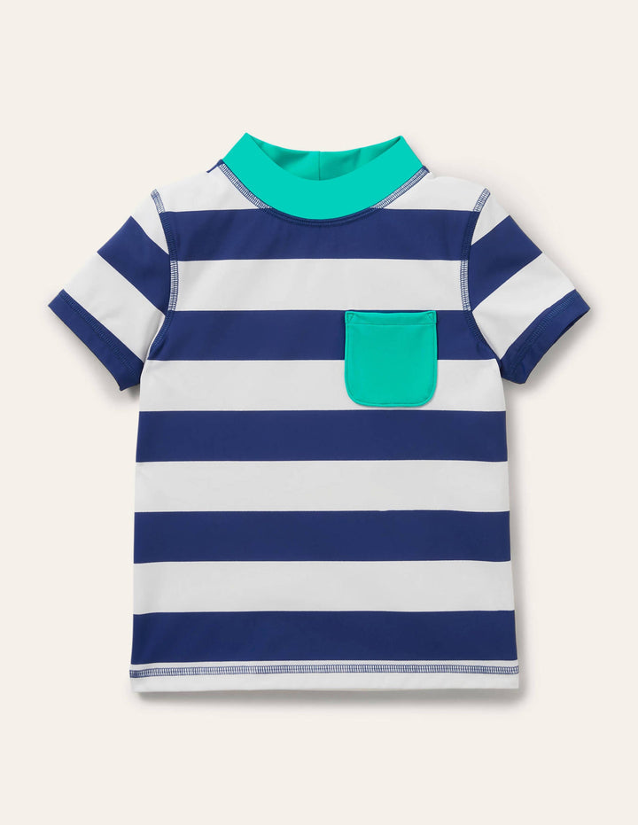 Short Sleeve Rash Vest-Blue Wave/White