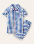 Nostalgic Short Pyjama Set-Elizabethan Blue Gingham