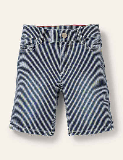 Denimshorts mit Adventure-Flex-Indigoblau, Feine Streifen