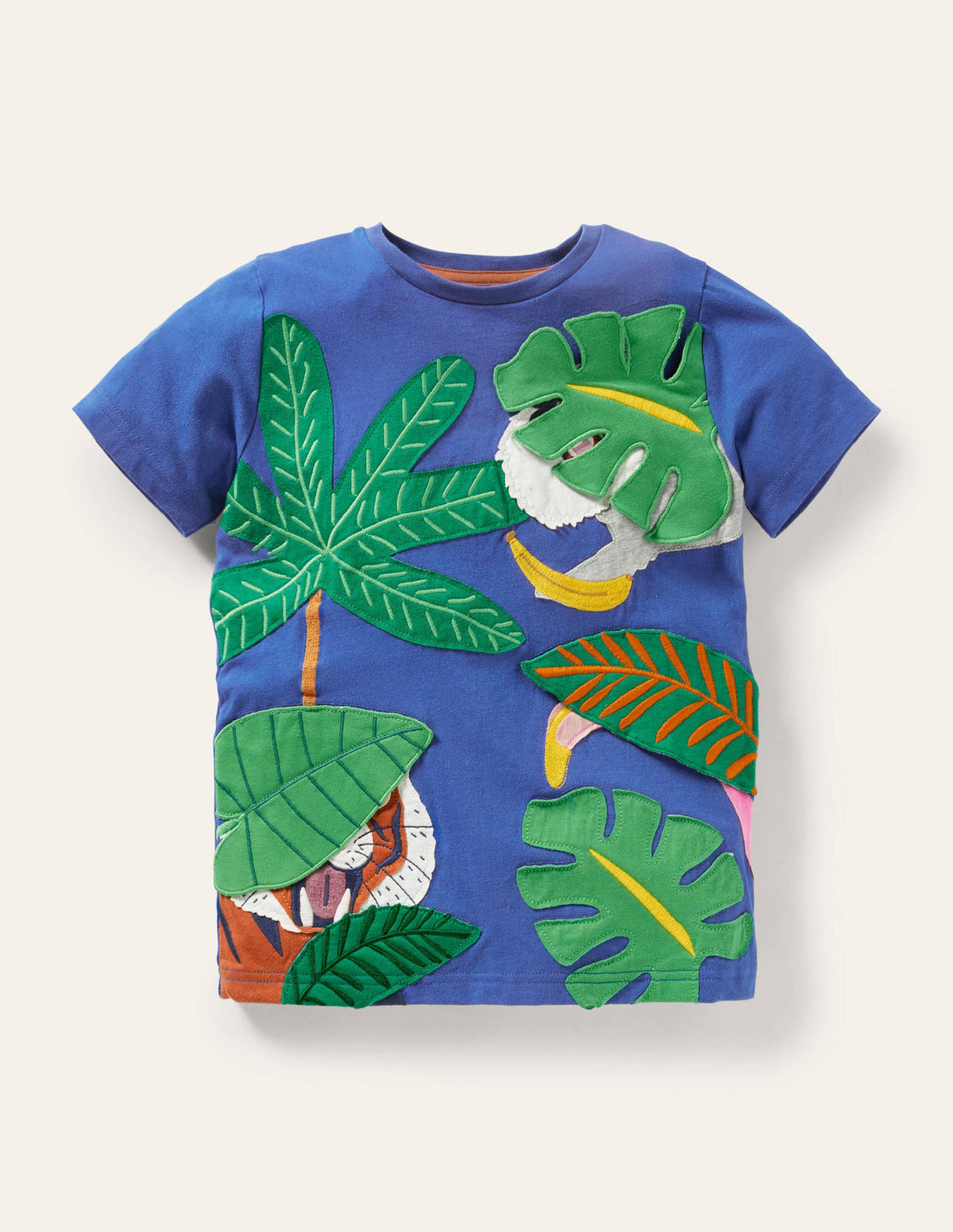 T-Shirt mit tierischem Aufklappmotiv-Glockenblumenblau, Vorwitzige Dschungelbewohner-1