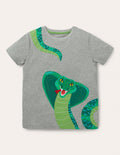T-shirt avec rabat à soulever à motif animal-Serpent gris chiné
