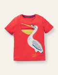 T-Shirt mit tierischem Aufklappmotiv-Erdbeerkuchenrot, Pelikan