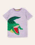 Stripy Animal Appliqué T-shirt-Cool Violet Purple Crocodile