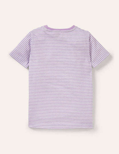 Gestreiftes T-Shirt mit Tierapplikation-Kühles Violett, Krokodil-2