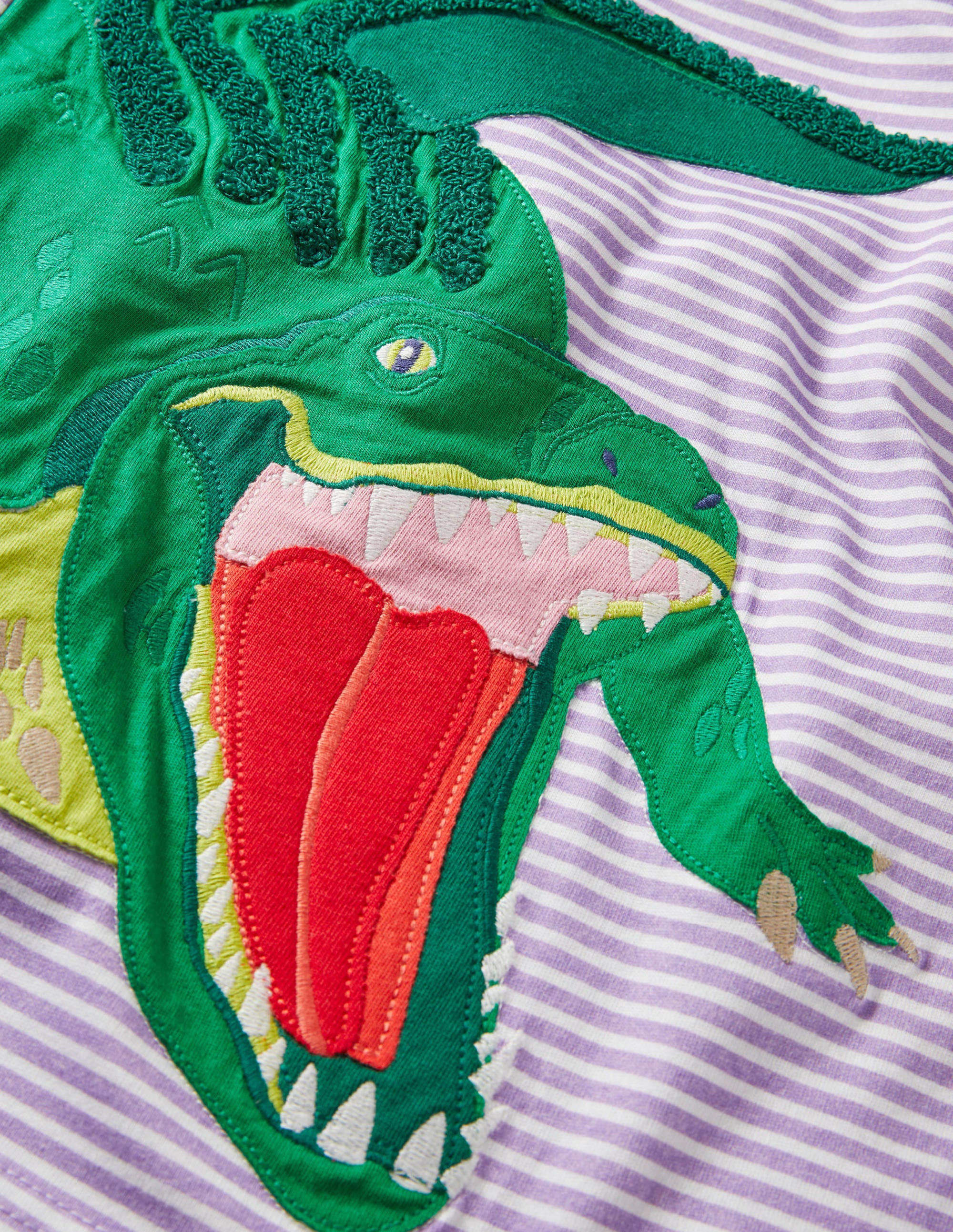 Stripy Animal Appliqué T-shirt-Cool Violet Purple Crocodile - Image 3