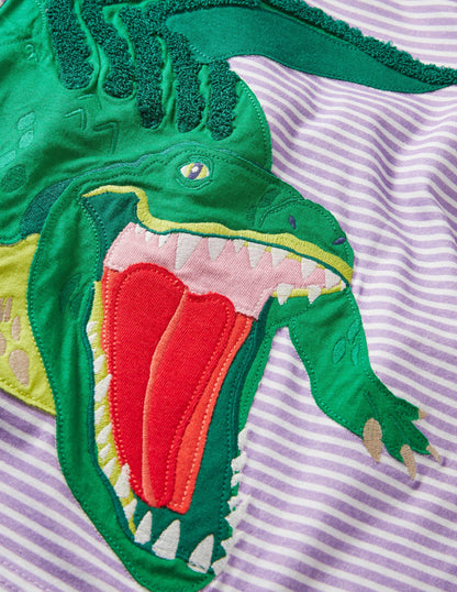 Gestreiftes T-Shirt mit Tierapplikation-Kühles Violett, Krokodil-3