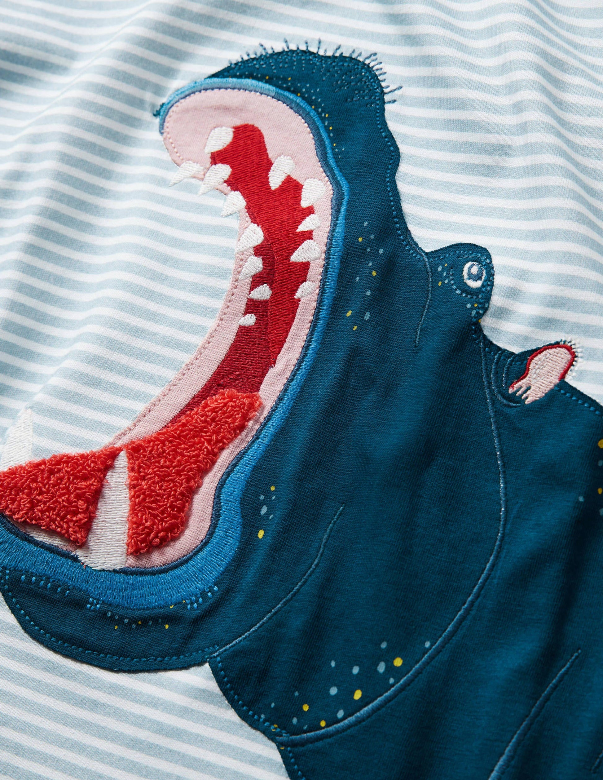 T-shirt rayé à appliqué animal-Hippopotame bleu littoral-3