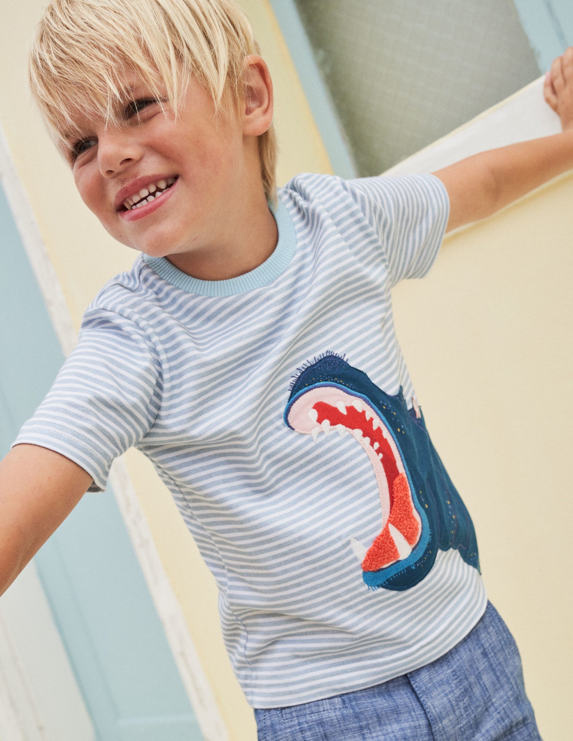 T-shirt rayé à appliqué animal-Hippopotame bleu littoral - Image 6