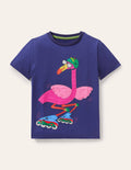 Funny Animals Appliqué T-shirt-Starboard Blue Flamingo