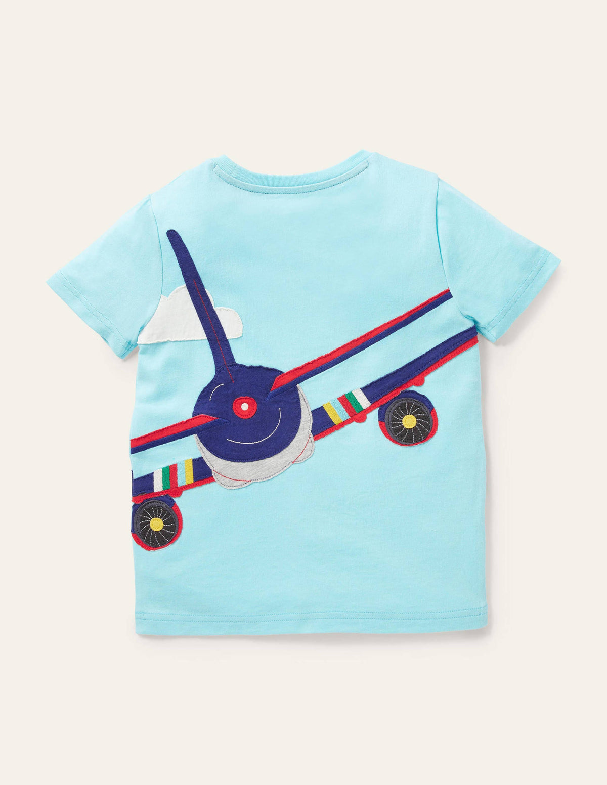 T-Shirt mit Applikationen auf Vorder- und Rückseite-Türkisblau, Flugzeug-2