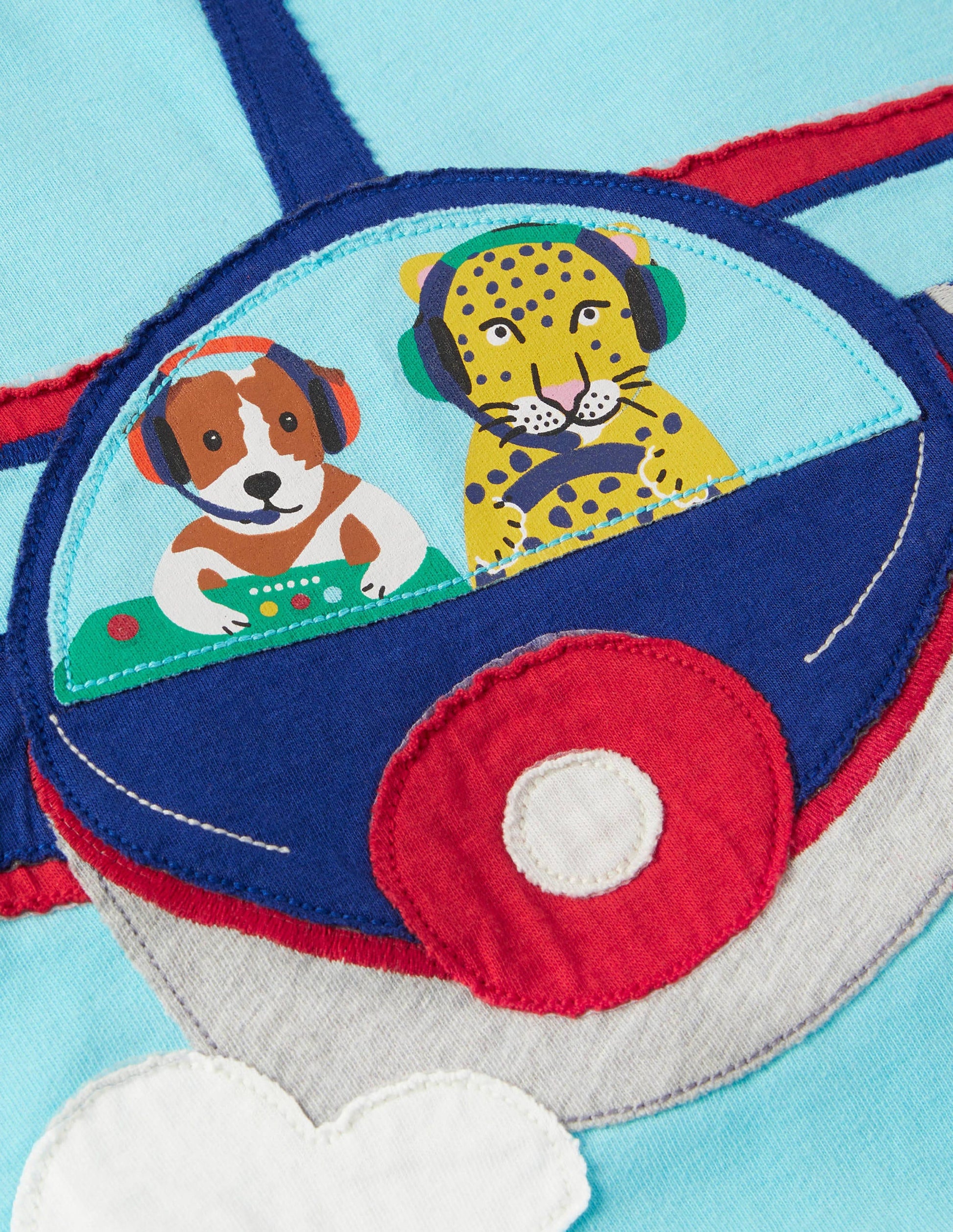 T-Shirt mit Applikationen auf Vorder- und Rückseite-Türkisblau, Flugzeug-3