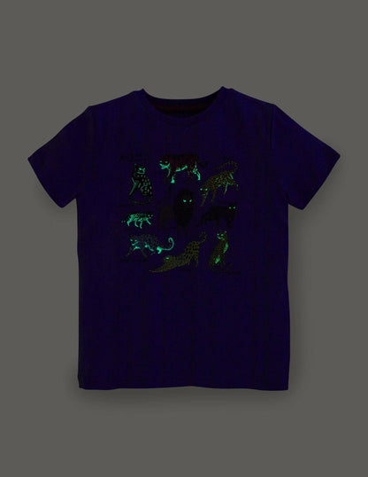 Im Dunkeln leuchtendes T-Shirt-Glockenblumenblau, Großkatzen