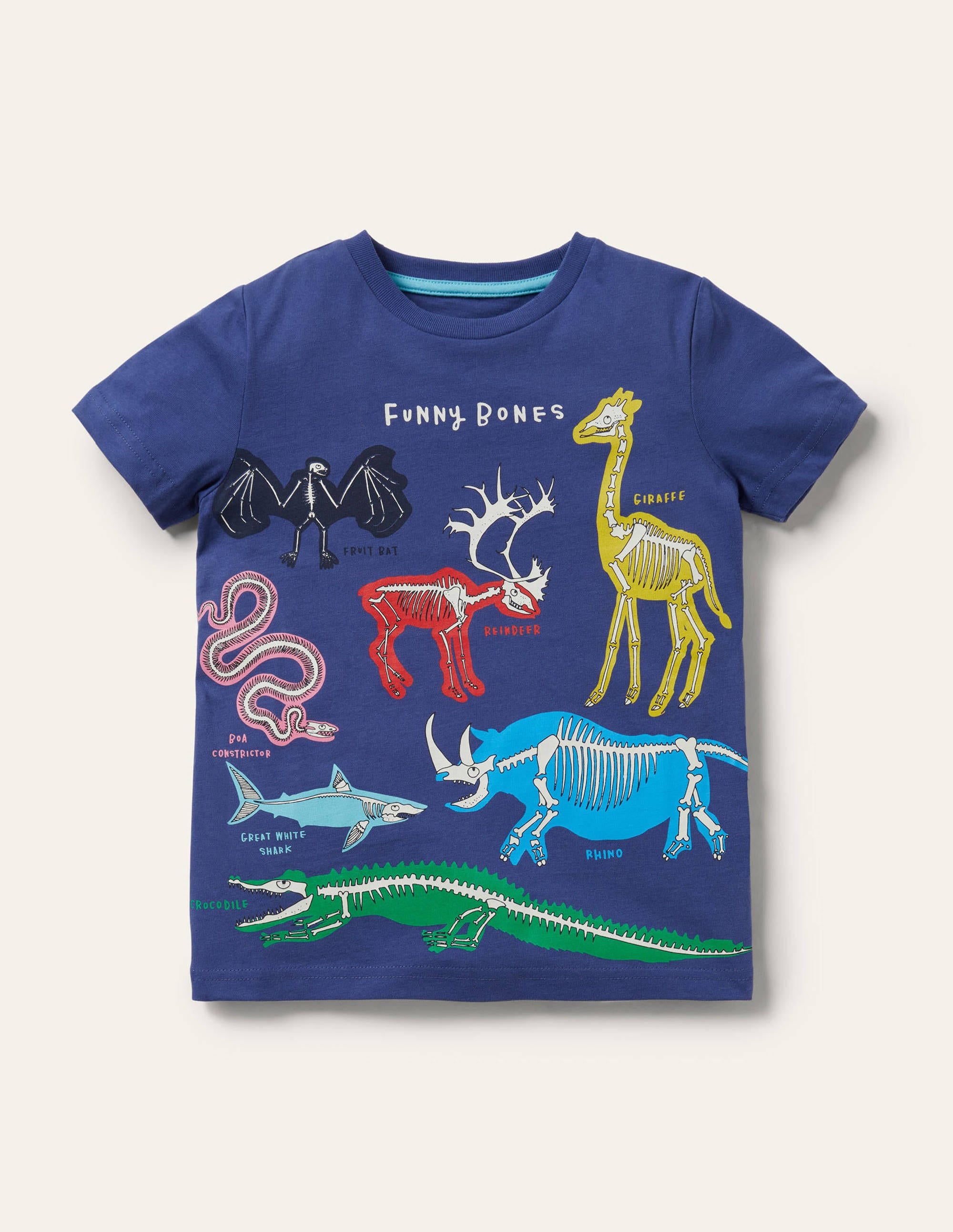 Im Dunkeln leuchtendes T-Shirt-Segelblau, Lustige Skelette - Image 1
