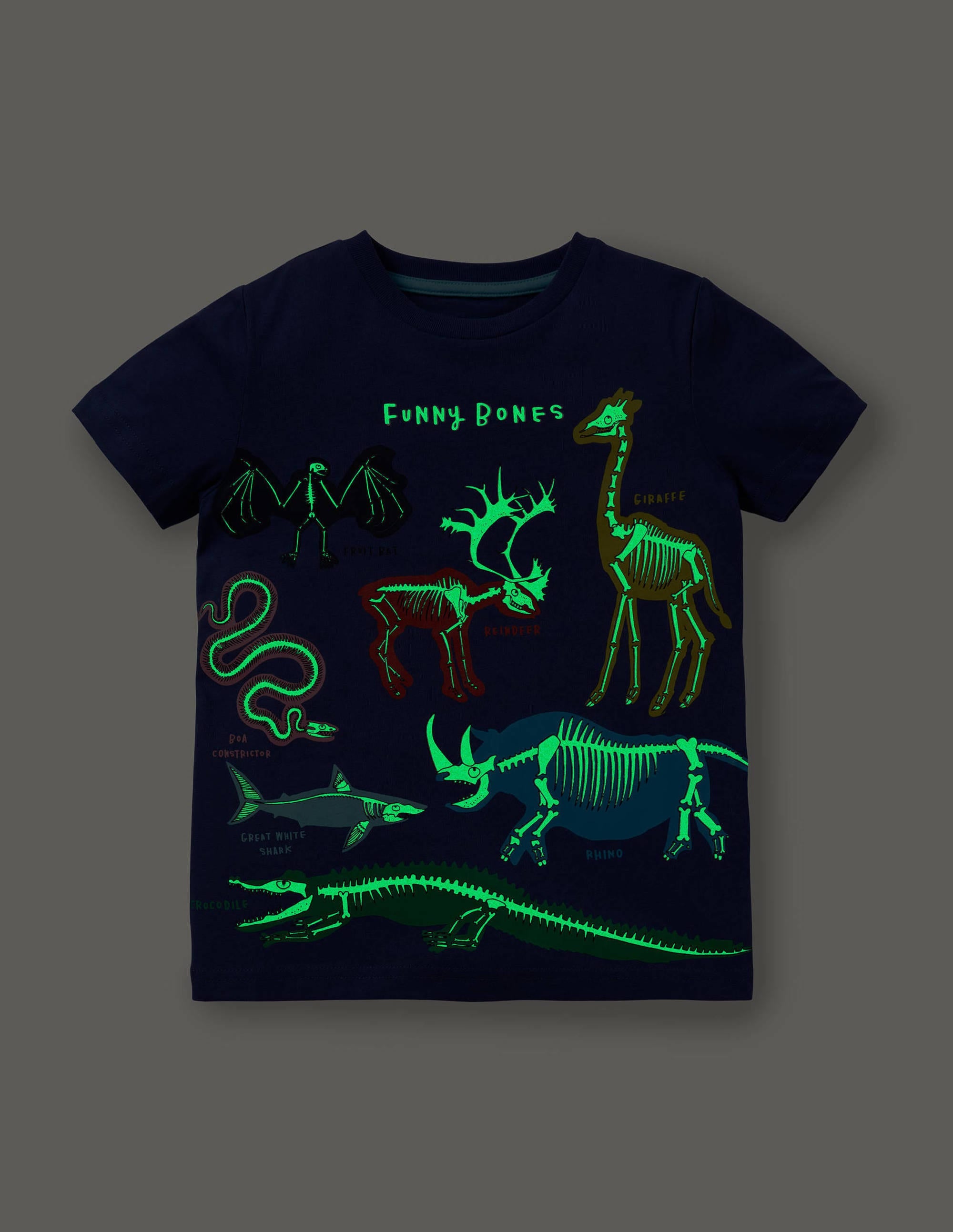 Im Dunkeln leuchtendes T-Shirt-Segelblau, Lustige Skelette - Image 4