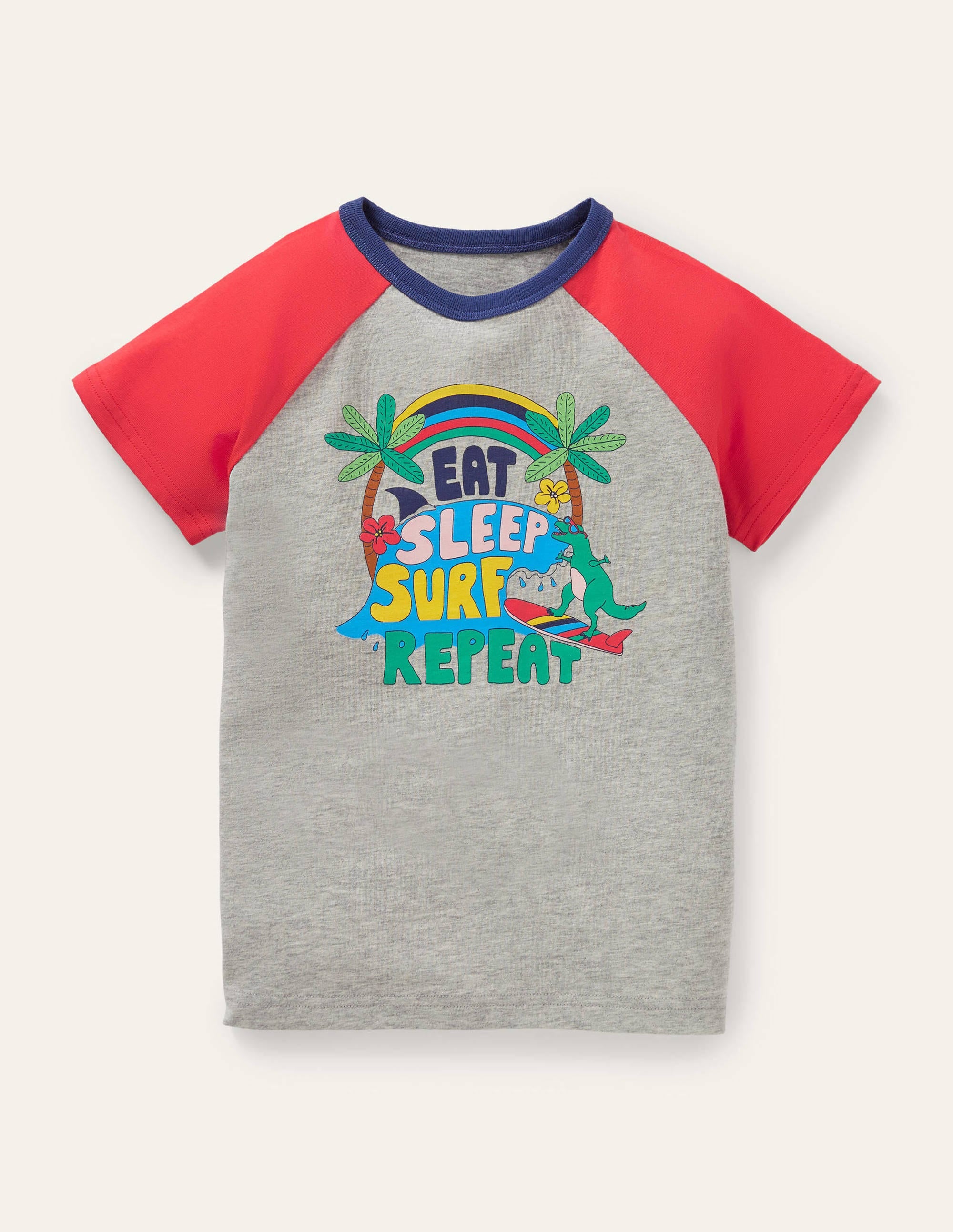 T-Shirt mit Blockfarben und Logo-Grau Meliert, Surf - Image 1