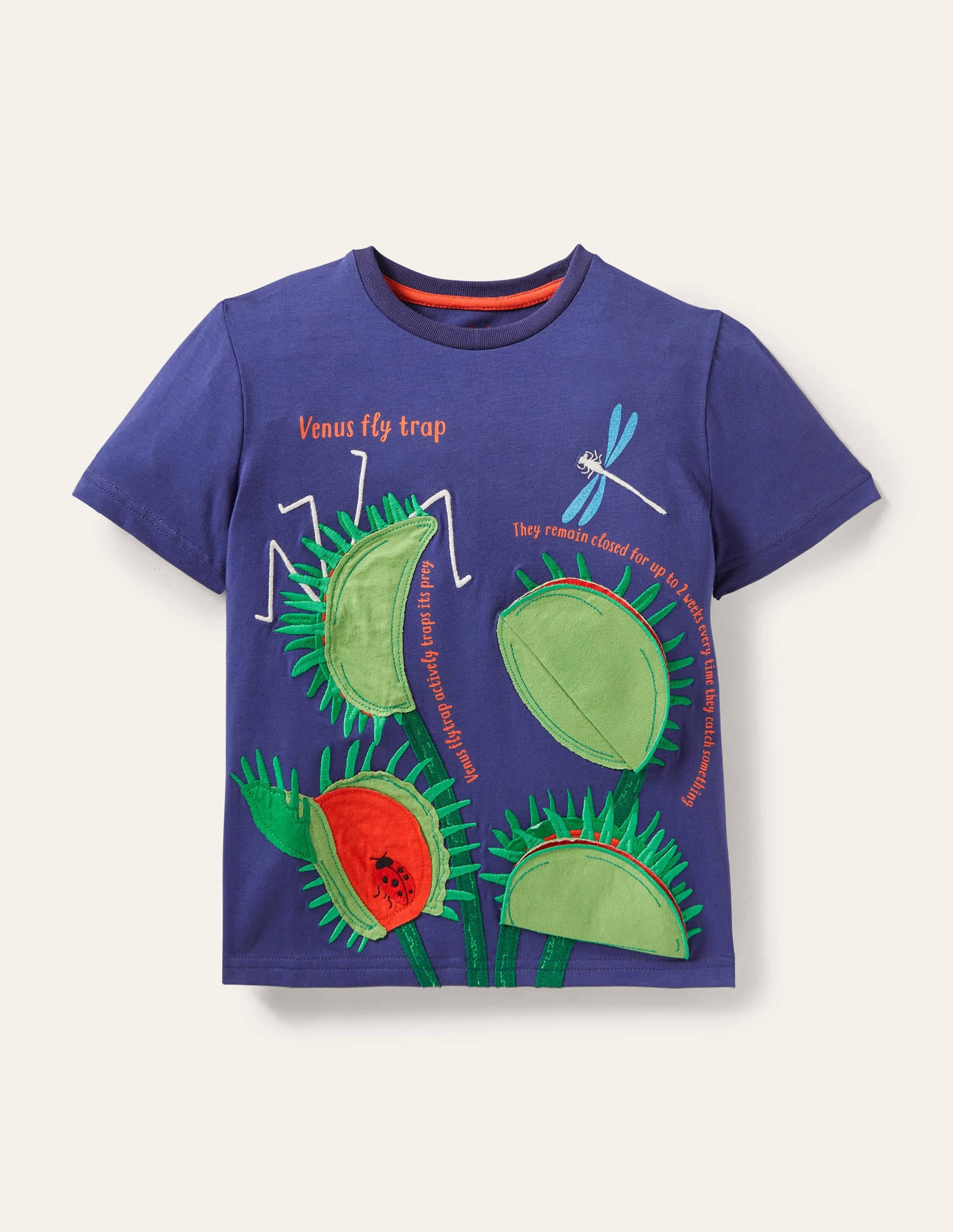 T-shirt éducatif à rabats-Dionée attrape-mouches bleu marine universitaire - Image 1