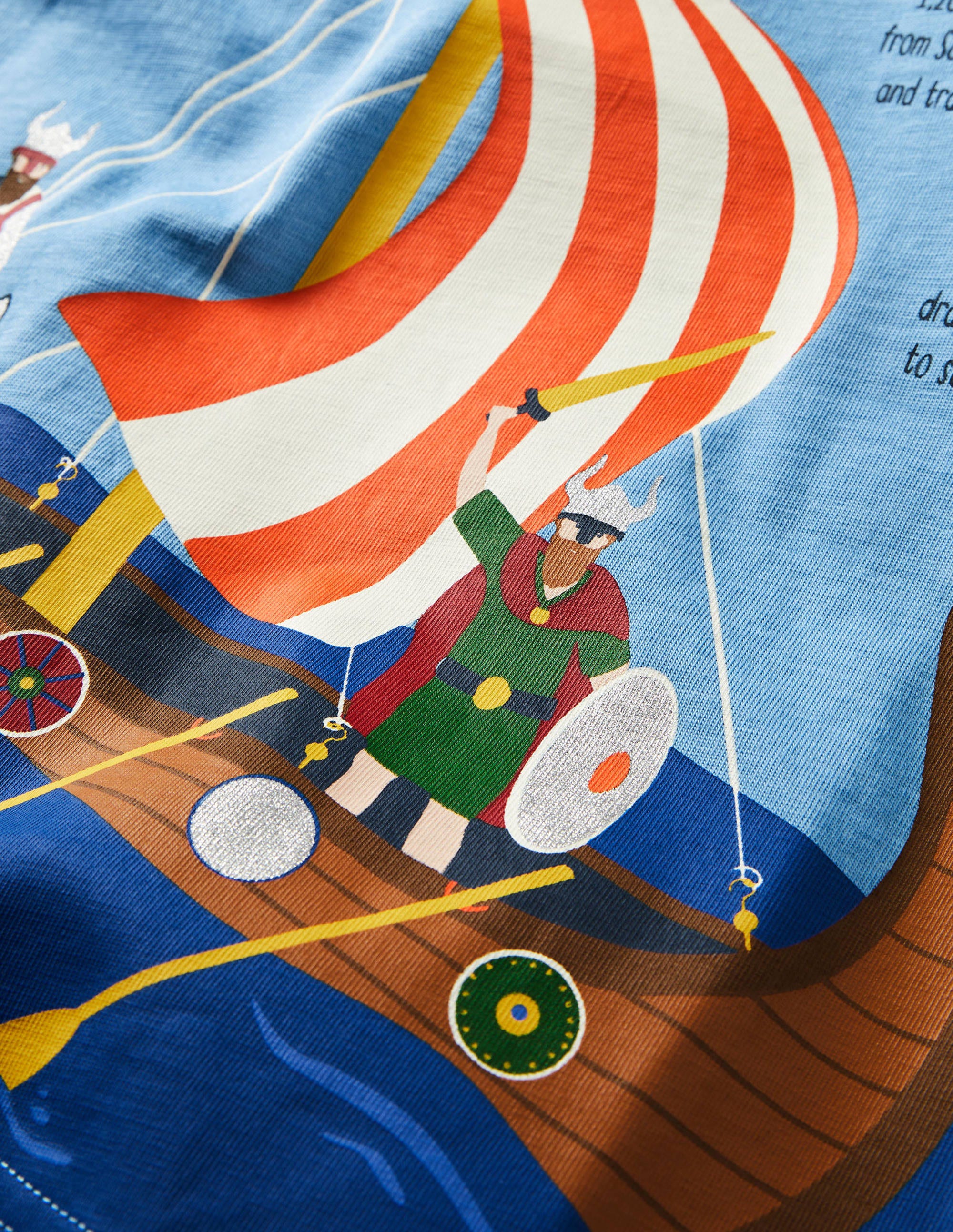 T-Shirt mit historischem Motiv-Surfbrett-Blau, Wikingerboot - Image 3