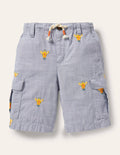 Cargo Shorts-Chambray Giraffe Embroidery