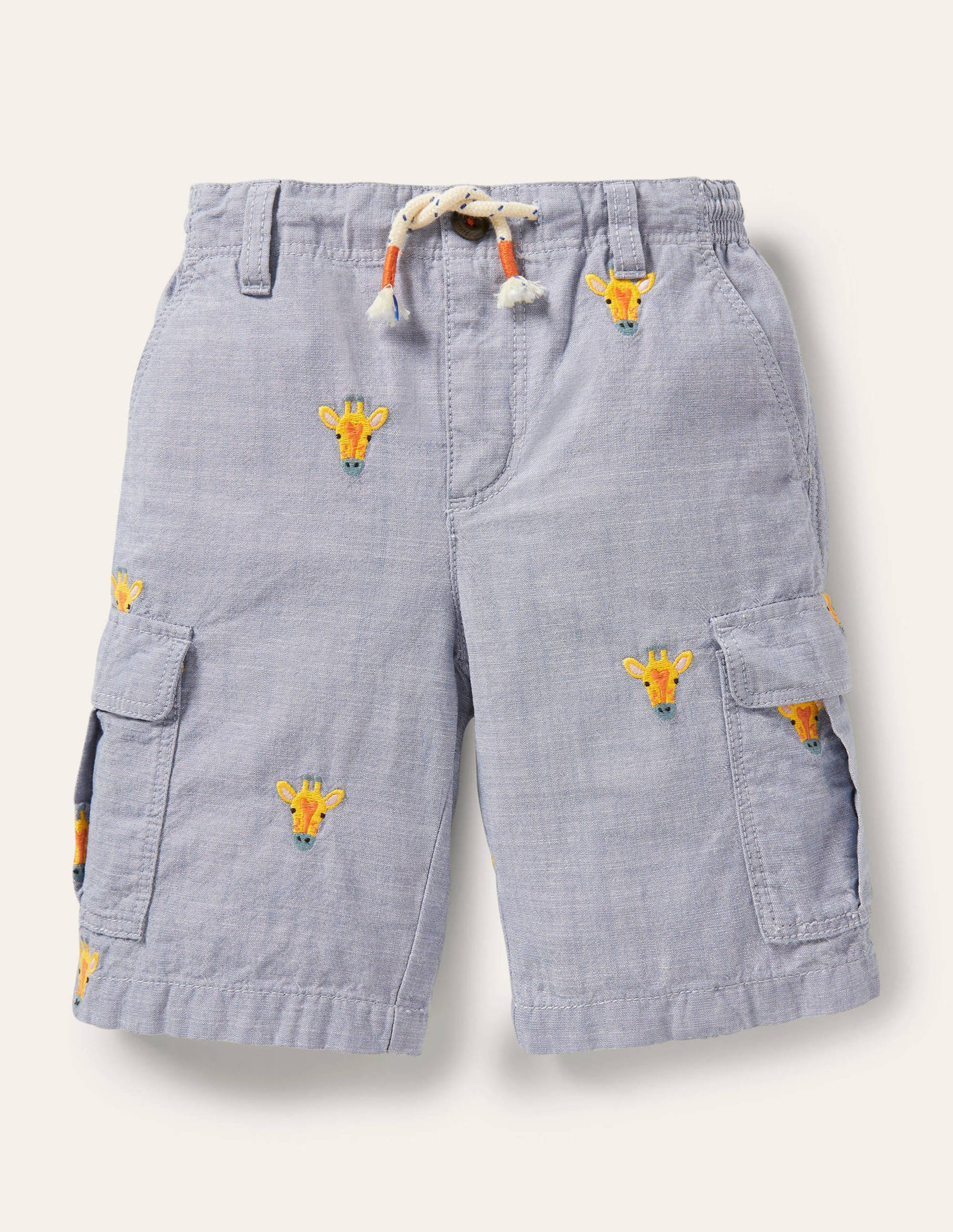 Cargo Shorts-Chambray Giraffe Embroidery-1