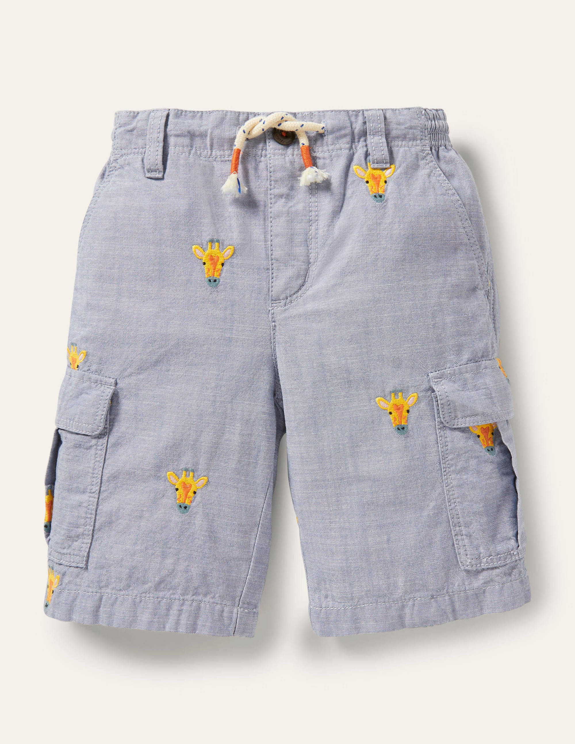 Cargo Shorts-Chambray Giraffe Embroidery - Image 1