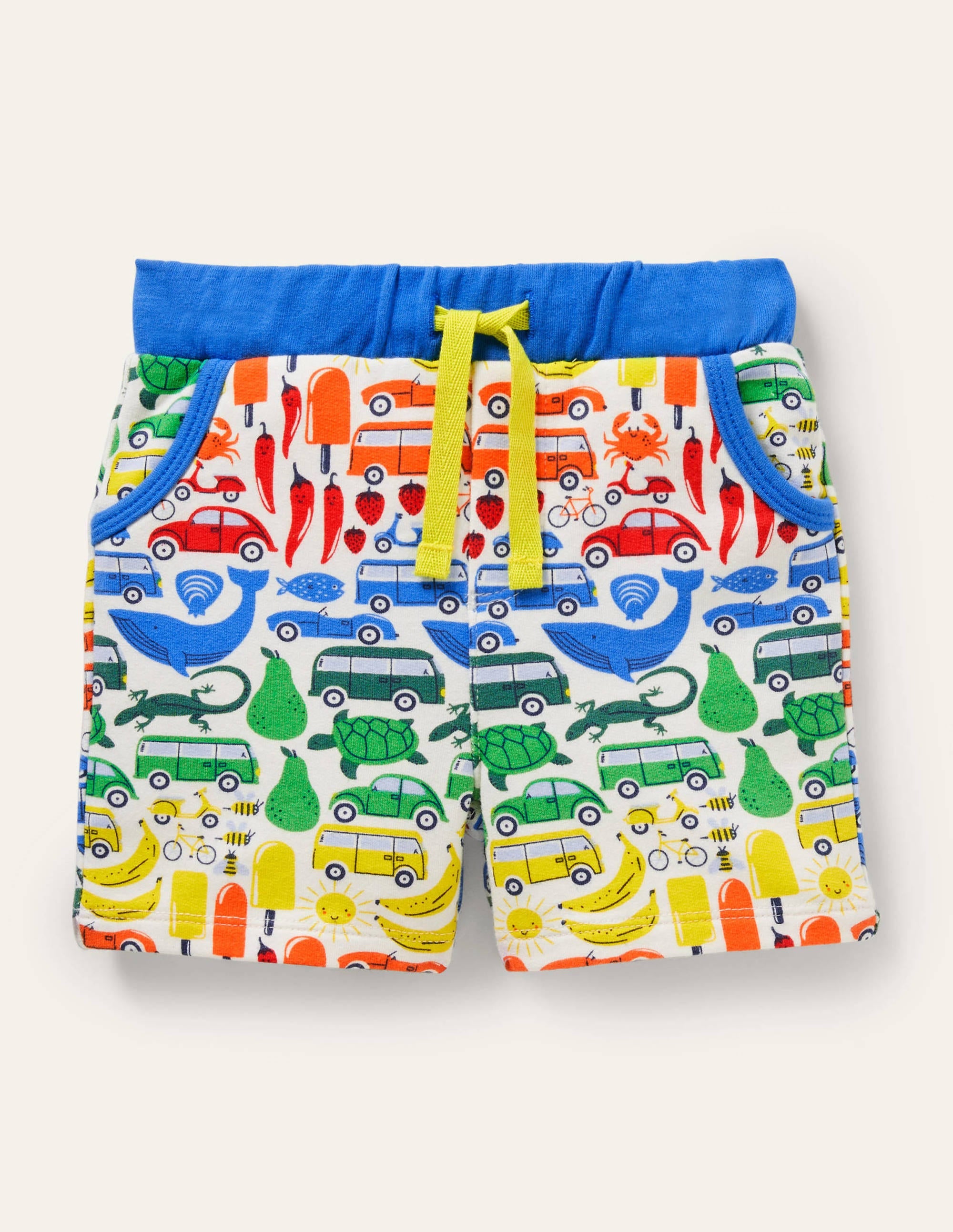 Jerseyshorts-Naturweiß, Regenbogen/Road-Trip-Motiv - Image 1