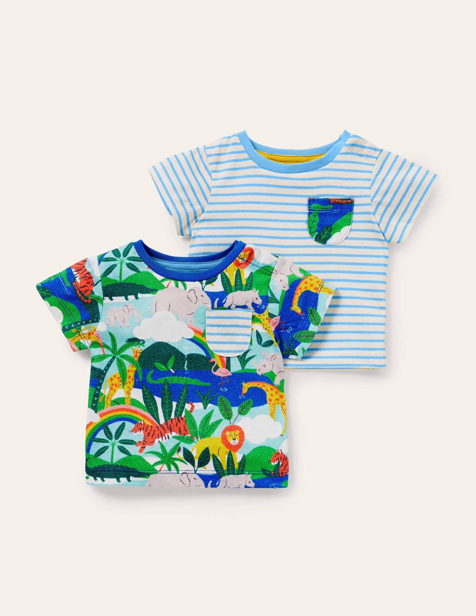 T-Shirts im 2er-Pack-Bunt, Regenbogen/Dschungel-1