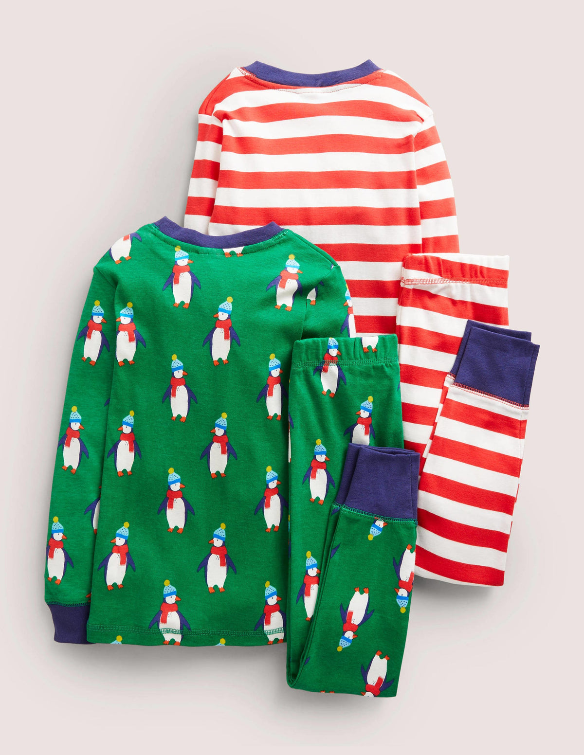 Langer Schlafanzug mit anliegender Passform im 2er-Pack-Schottengrün, Pinguine - Image 2