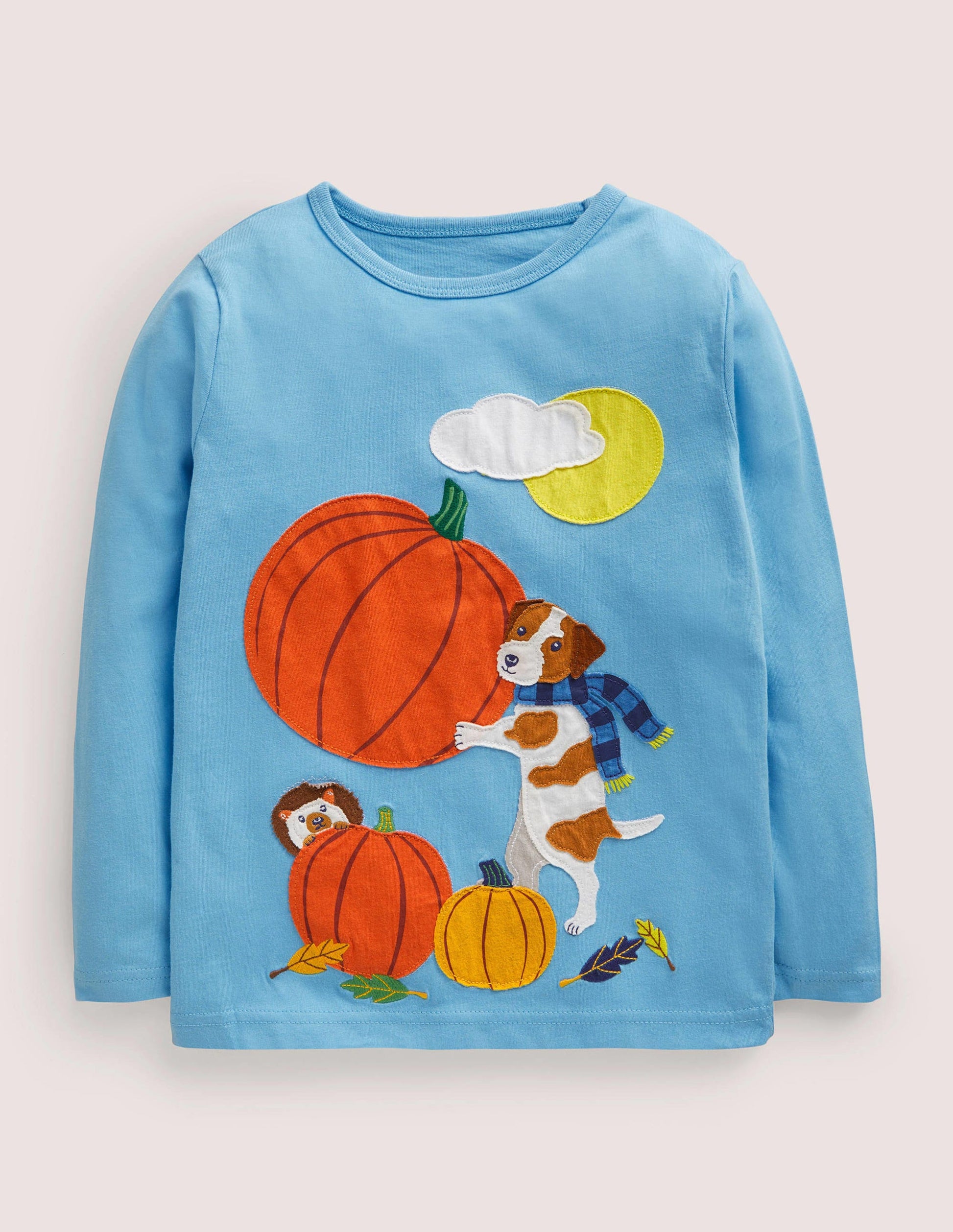 Blue Pumpkin Appliqué Long-Sleeved Halloween T-shirt-Citrouille bleu surf-1