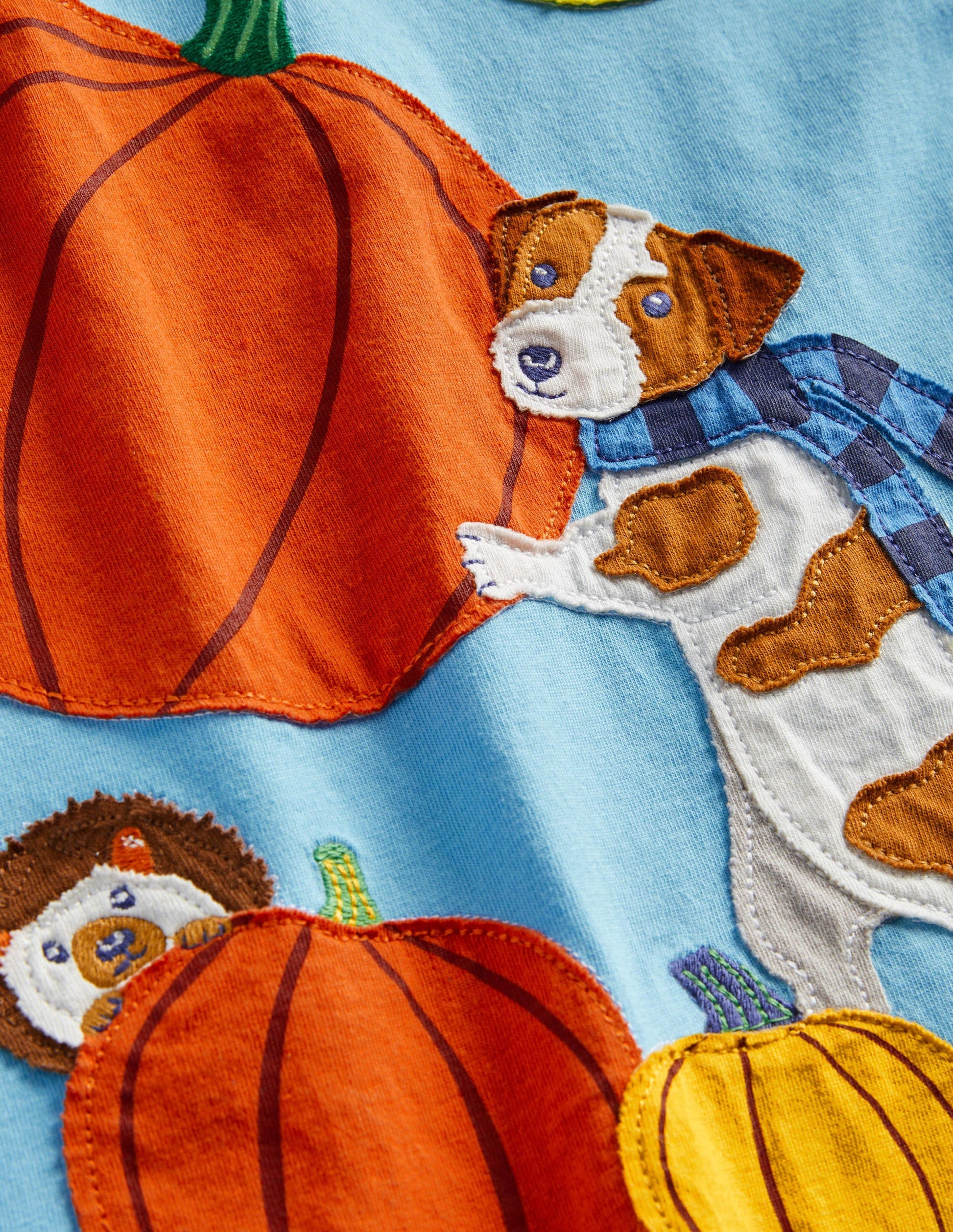 Blue Pumpkin Appliqué Long-Sleeved Halloween T-shirt-Citrouille bleu surf-3