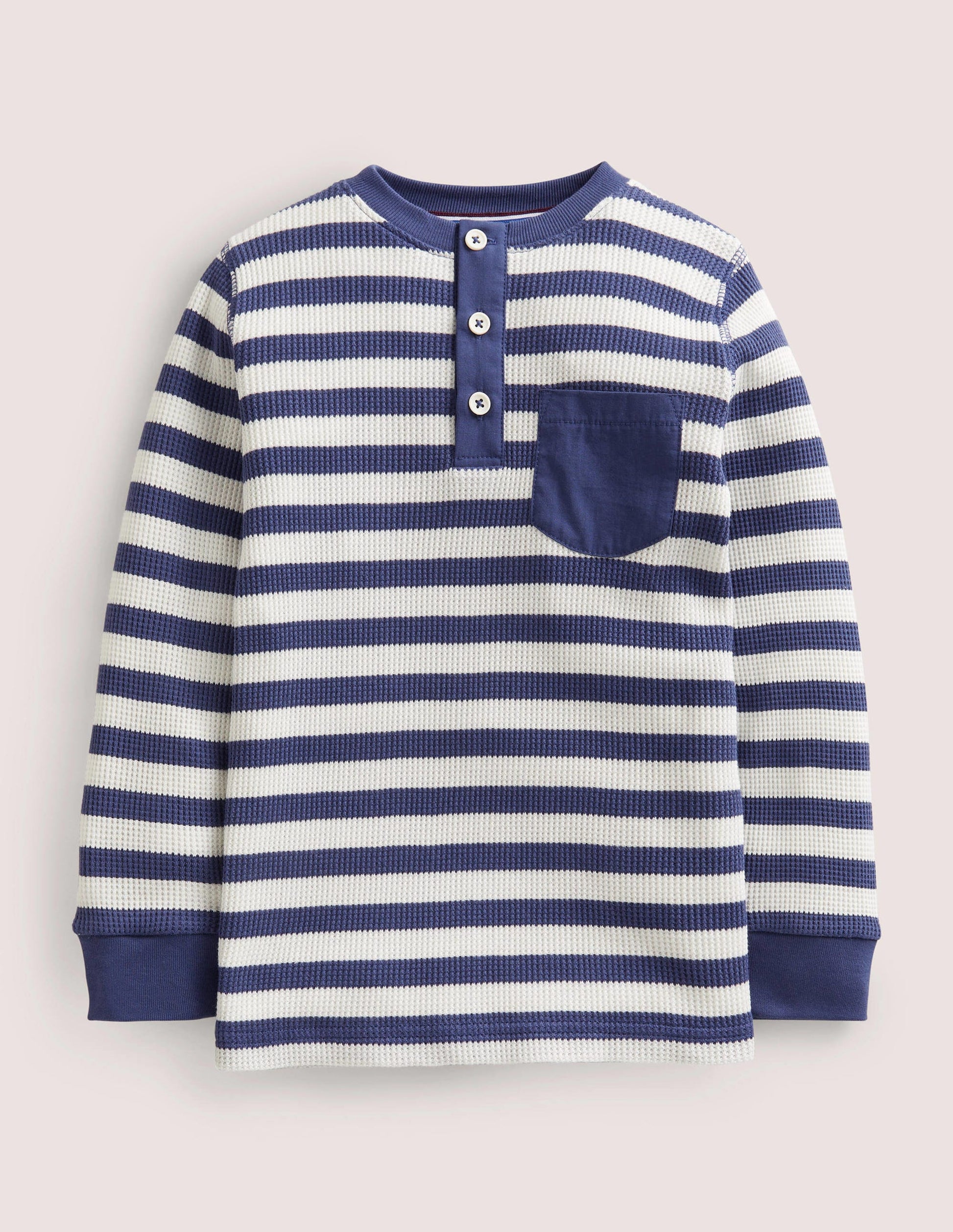 Waffle Henley T-Shirt-Ivory/Starboard-1