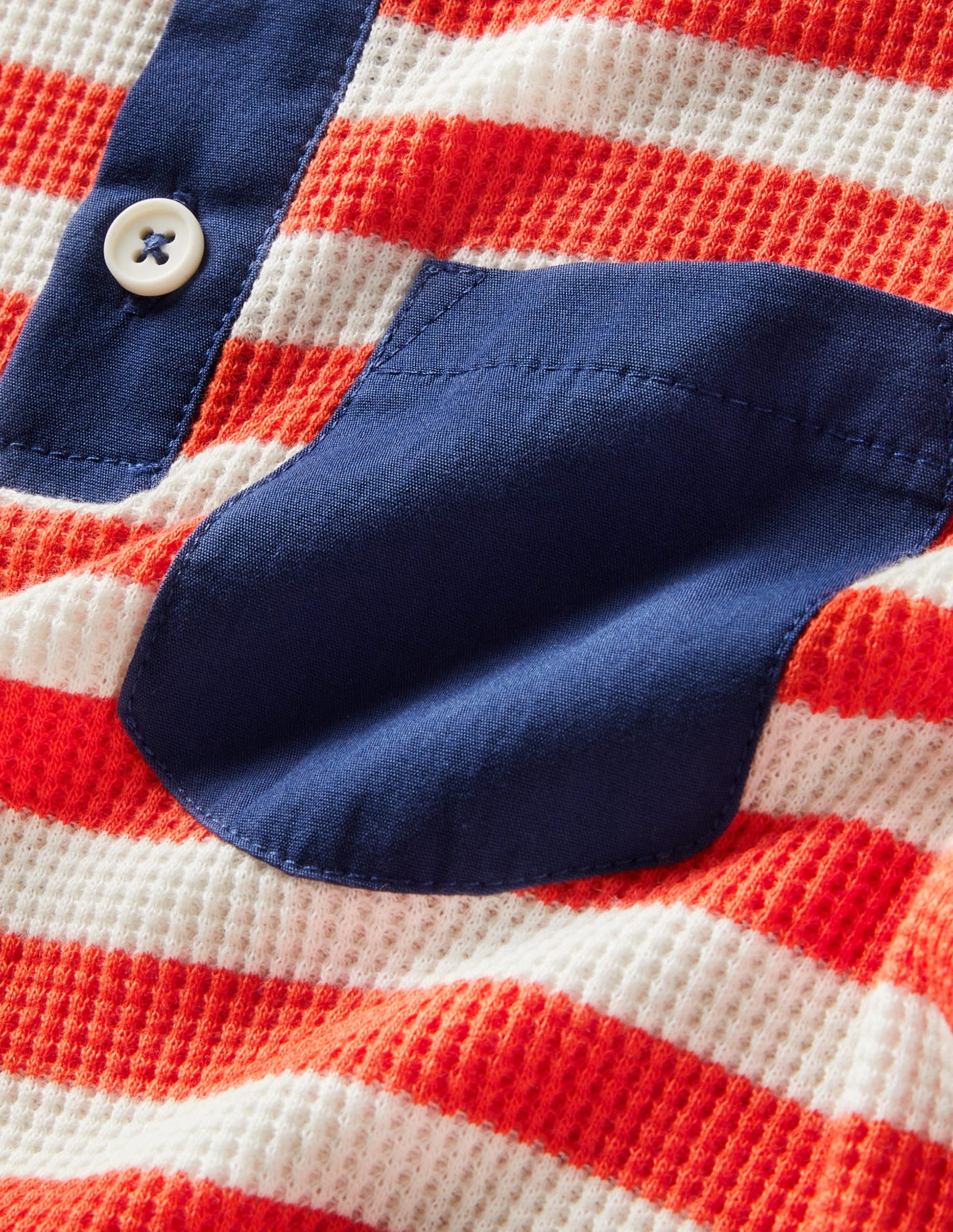 Henley-Oberteil mit Waffelstruktur-Naturweiß/Tigerlinienorange - Image 3