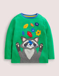 T-Shirt mit Applikationen auf Vorder- und Rückseite-Schottengrün, Waschbär