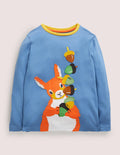 T-Shirt mit Applikationen auf Vorder- und Rückseite-Rivierablau, Eichhörnchen