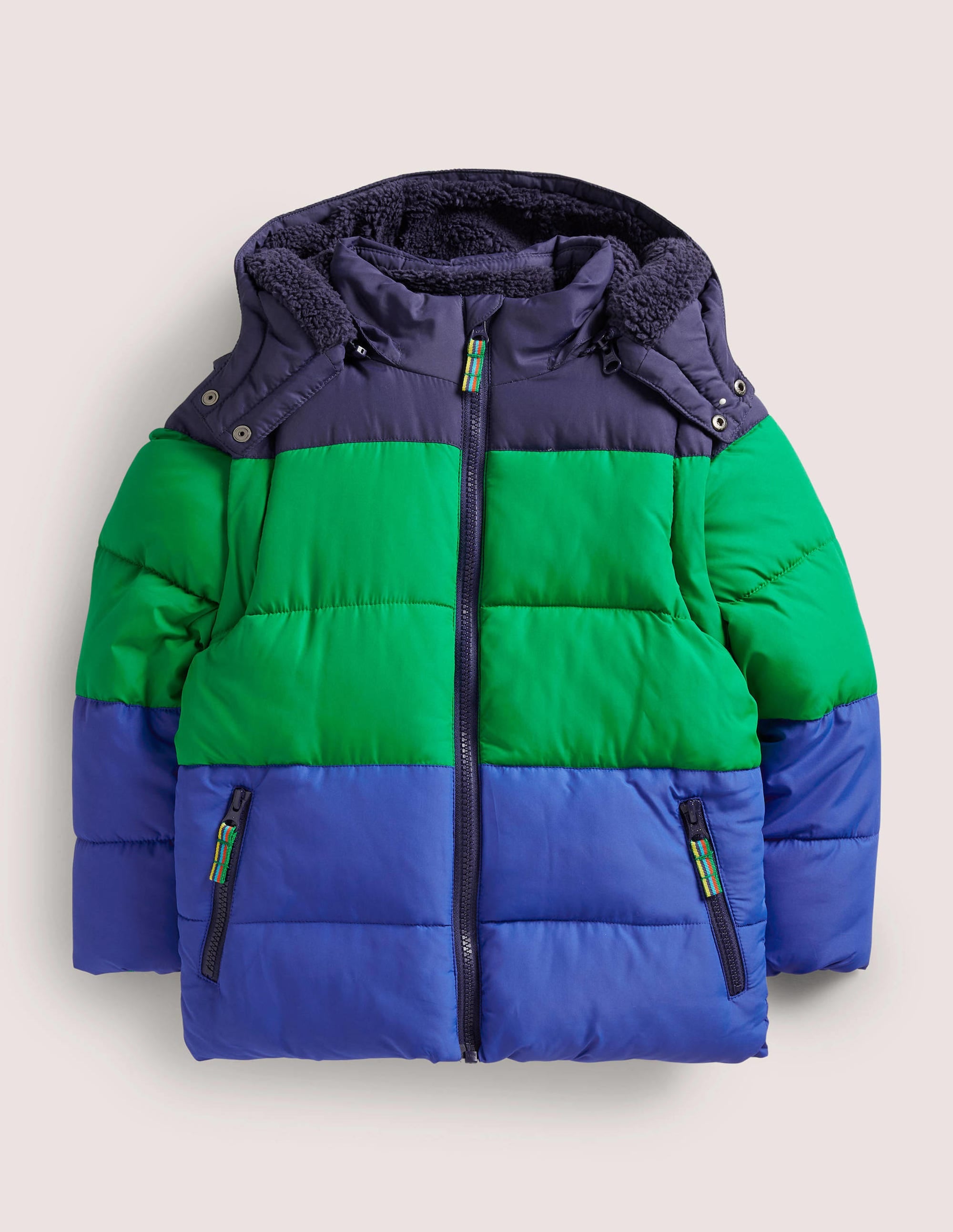 Colourblock 2-in-1 Puffer Jacket-Schuluniform-Navy/Grün, Blockfarben - Image 1
