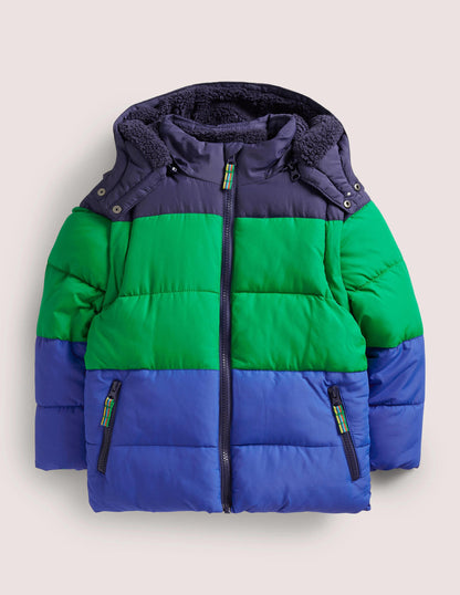 Colourblock 2-in-1 Puffer Jacket-Schuluniform-Navy/Grün, Blockfarben-1