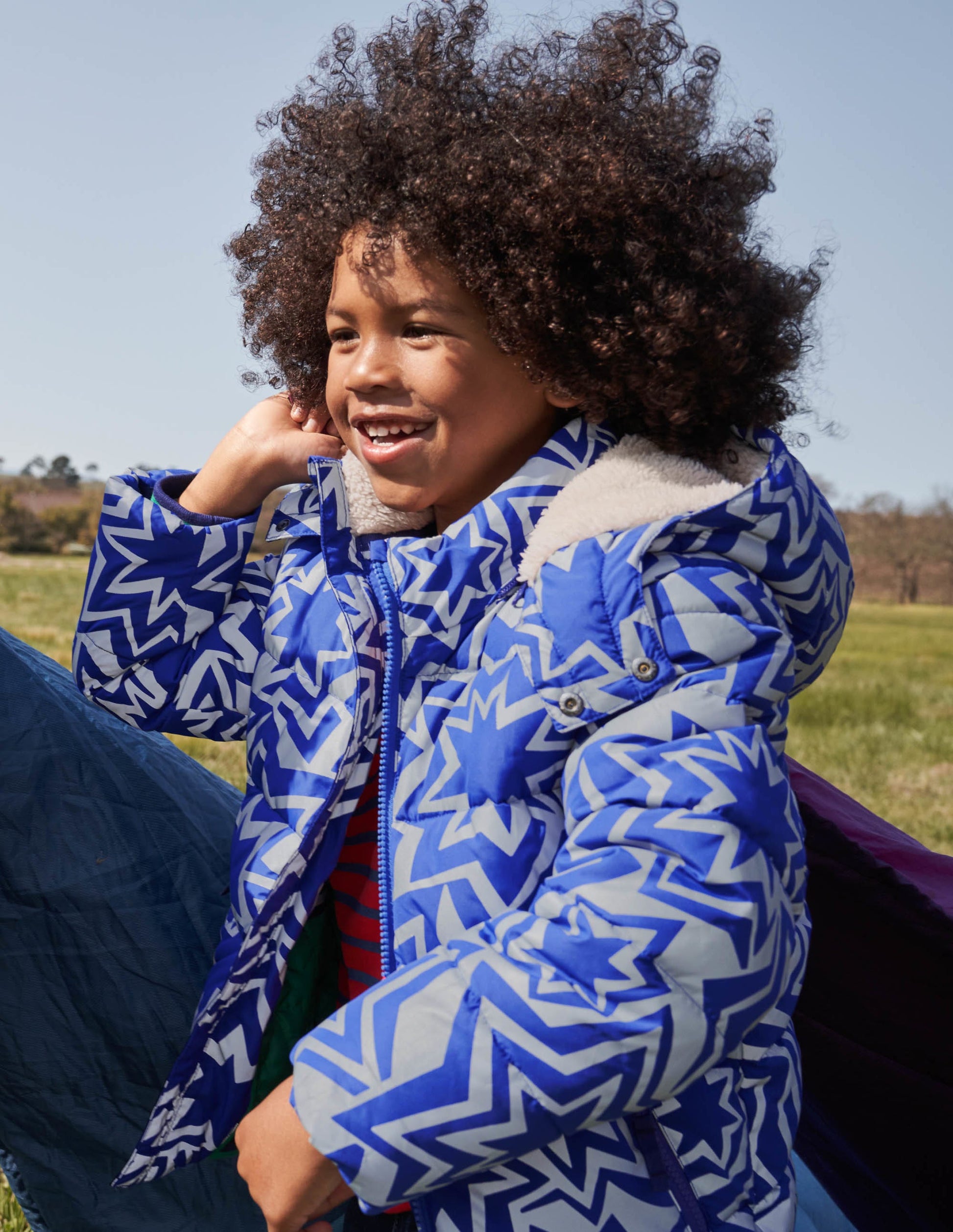 Wasserabweisende wattierte Jacke-Blau, Reflektierende Sterne-7