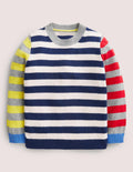 Gemusterter Pullover mit Rundhalsausschnitt-Bunt, Gestreift/Blockfarben