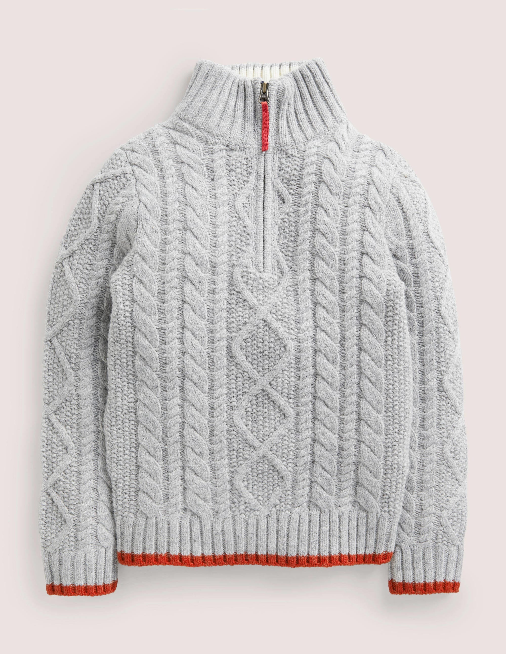 Grey Half Zip Cable Knit Jumper-Torsadé gris chiné - Image 1