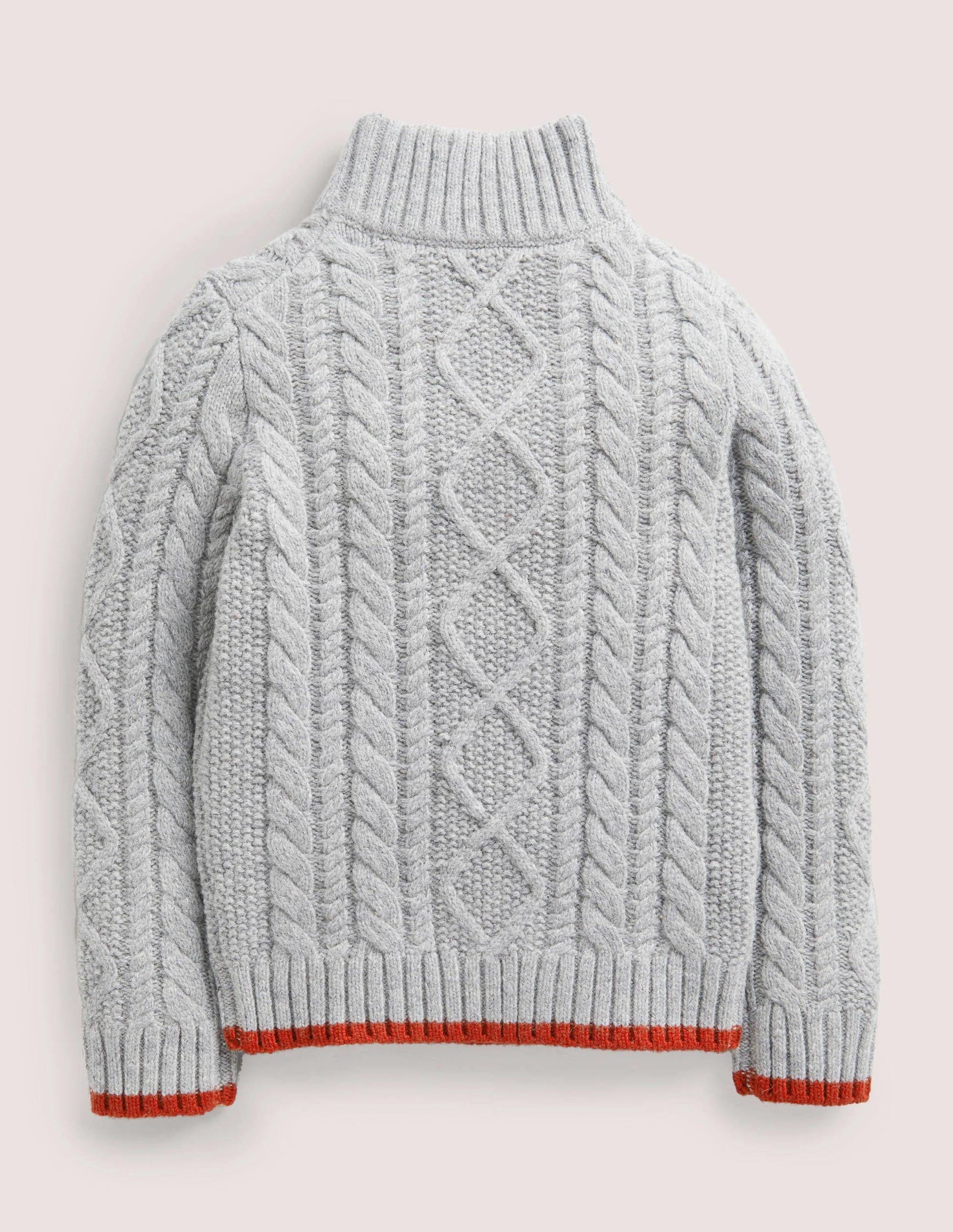 Grey Half Zip Cable Knit Jumper-Torsadé gris chiné-2