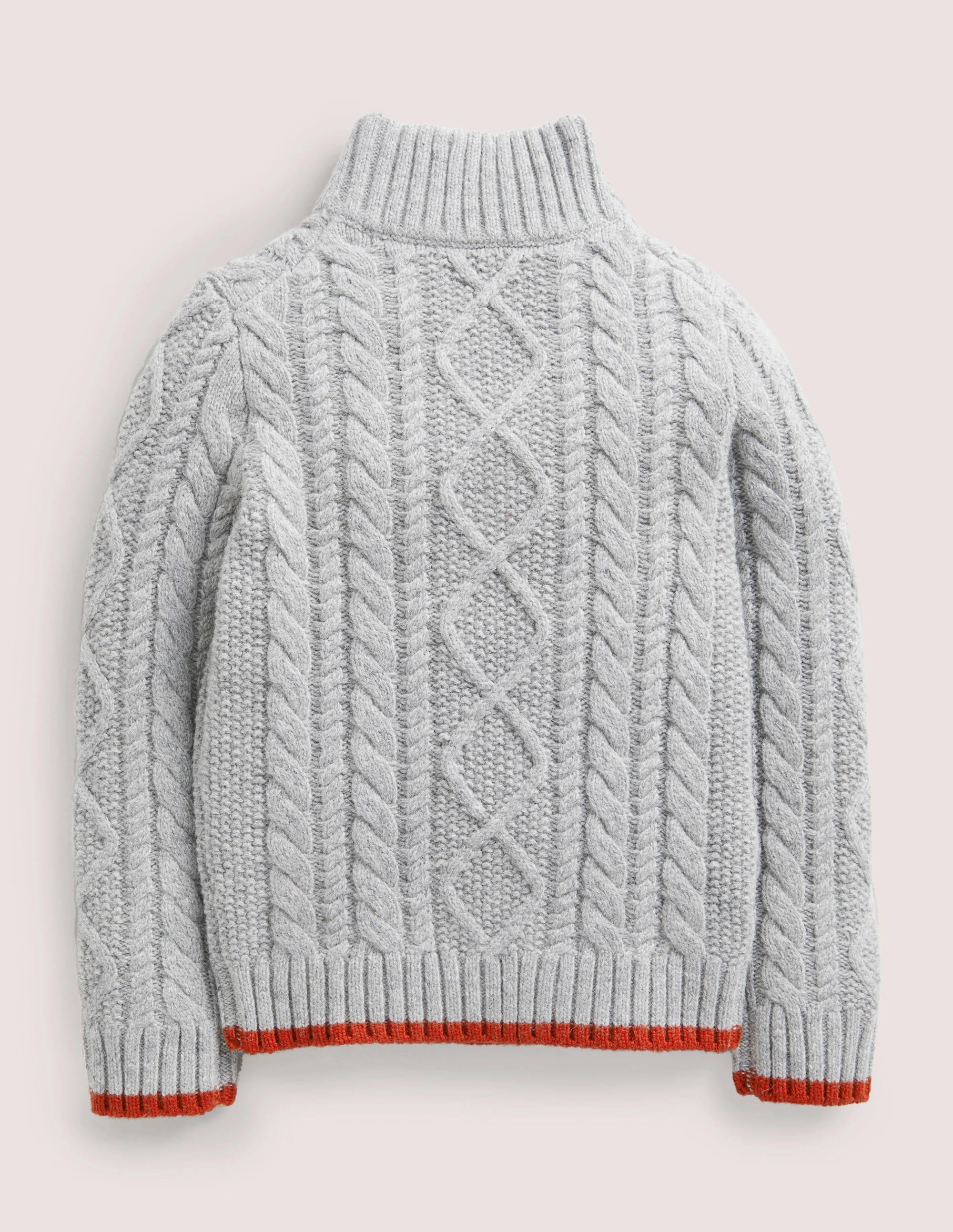 Grey Half Zip Cable Knit Jumper-Torsadé gris chiné - Image 2