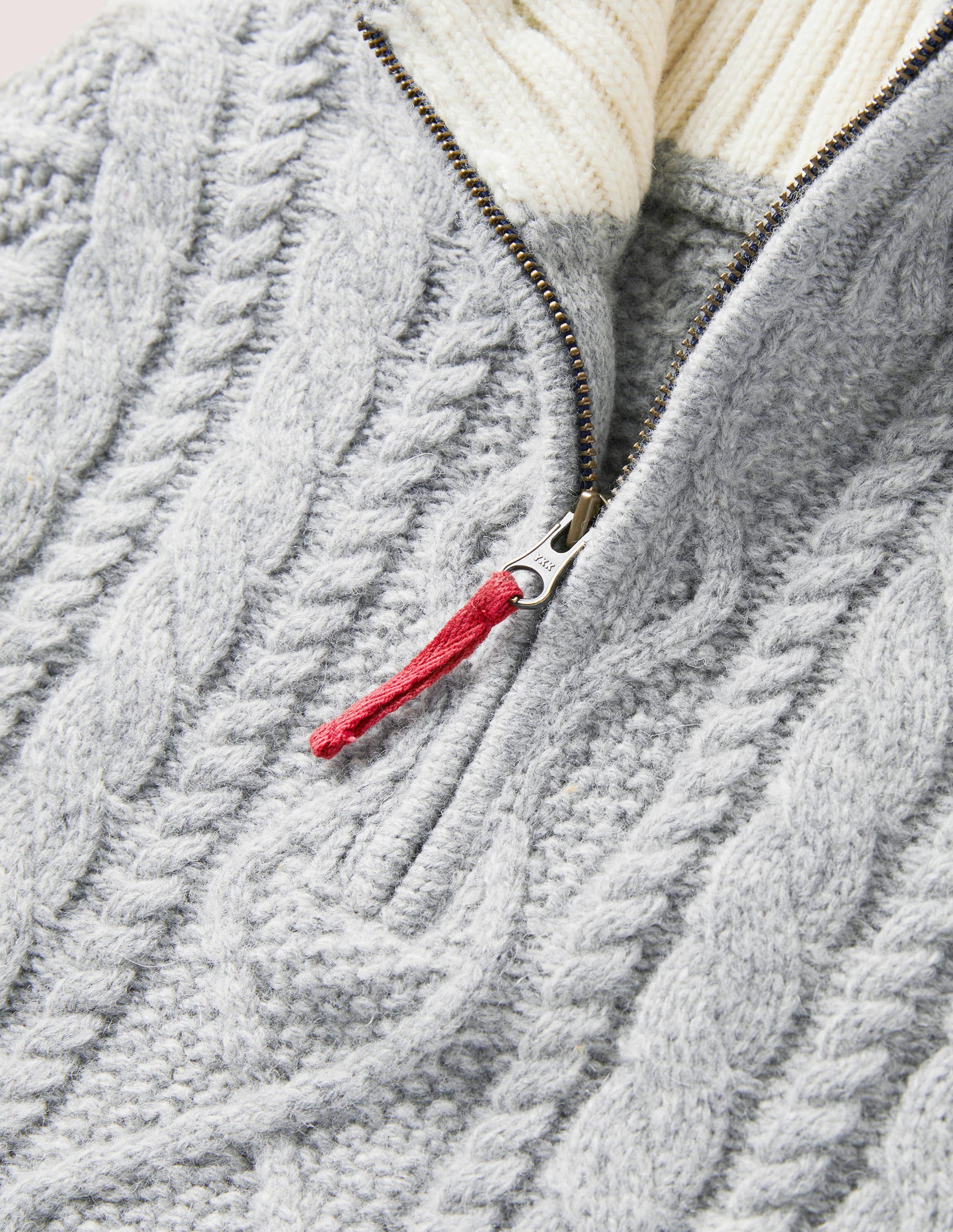 Grey Half Zip Cable Knit Jumper-Torsadé gris chiné - Image 3