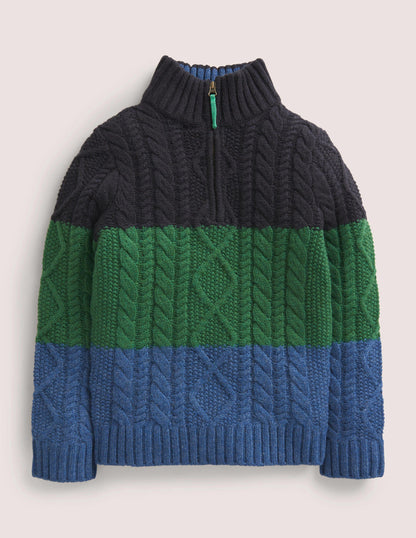 Colourblock Half Zip Cable Knit Jumper-Bunt, Blockfarben
