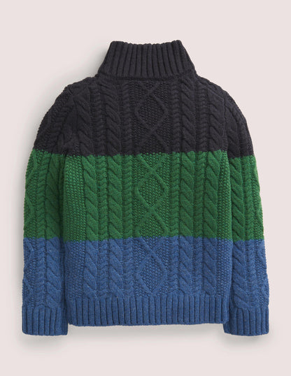 Colourblock Half Zip Cable Knit Jumper-Bunt, Blockfarben