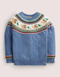 Blue Squirrel Fair Isle Jumper-Riviera Blue Woodland Fairisle