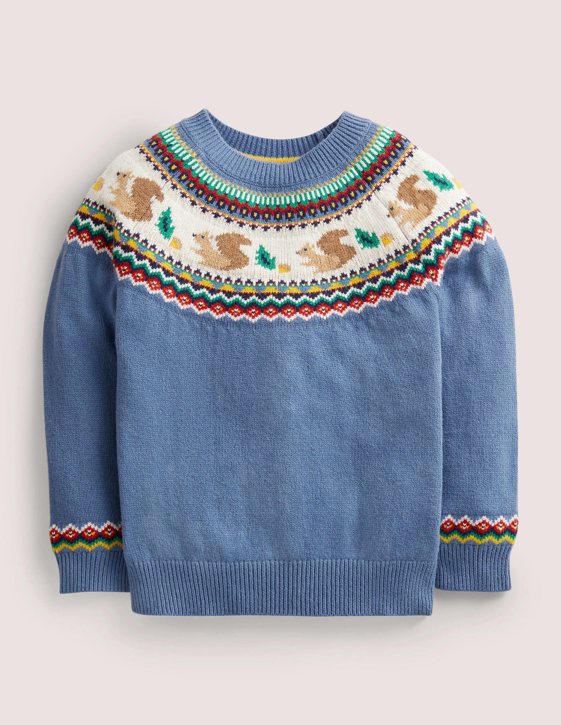 Blue Squirrel Fair Isle Jumper-Riviera Blue Woodland Fairisle-1