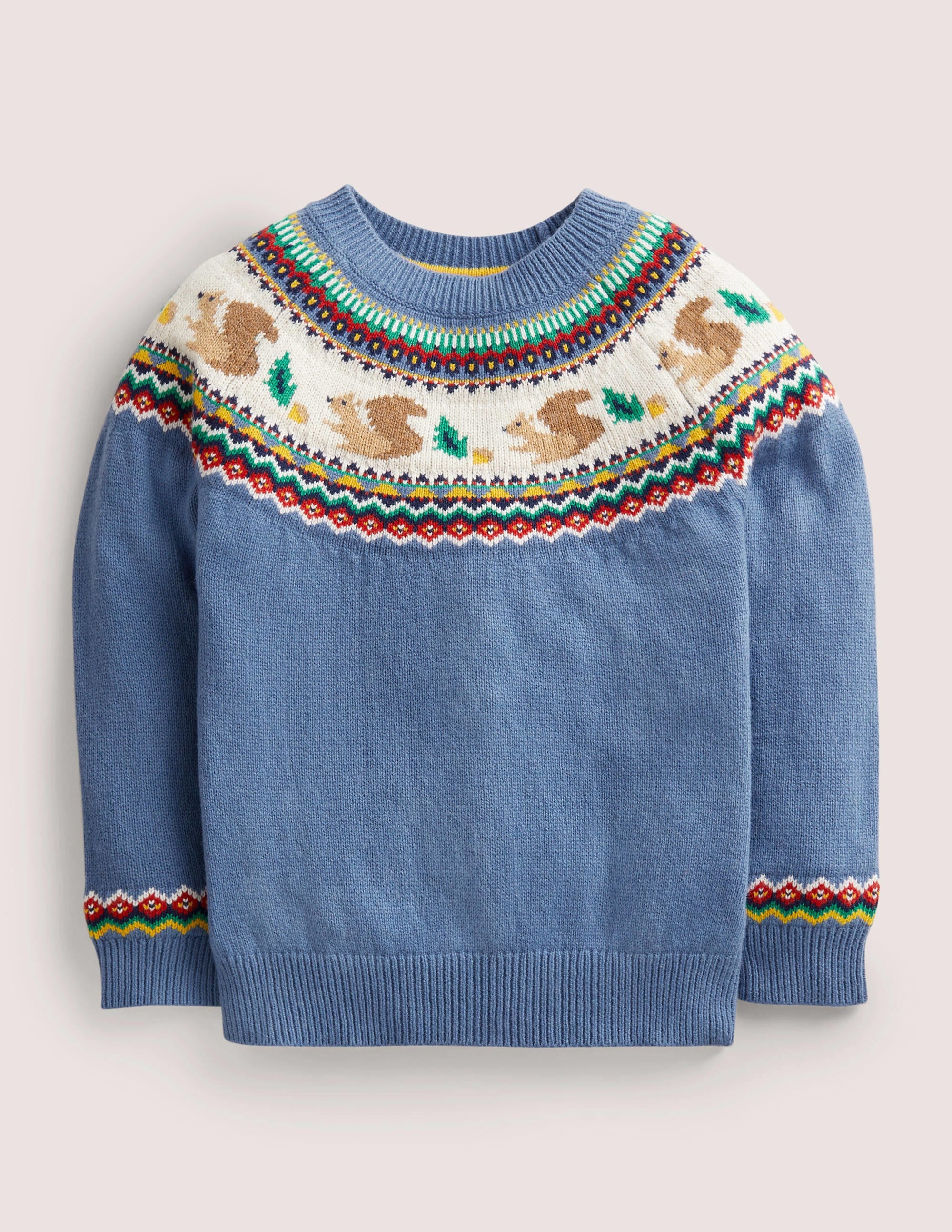Blue Squirrel Fair Isle Jumper-Riviera Blue Woodland Fairisle - Image 1
