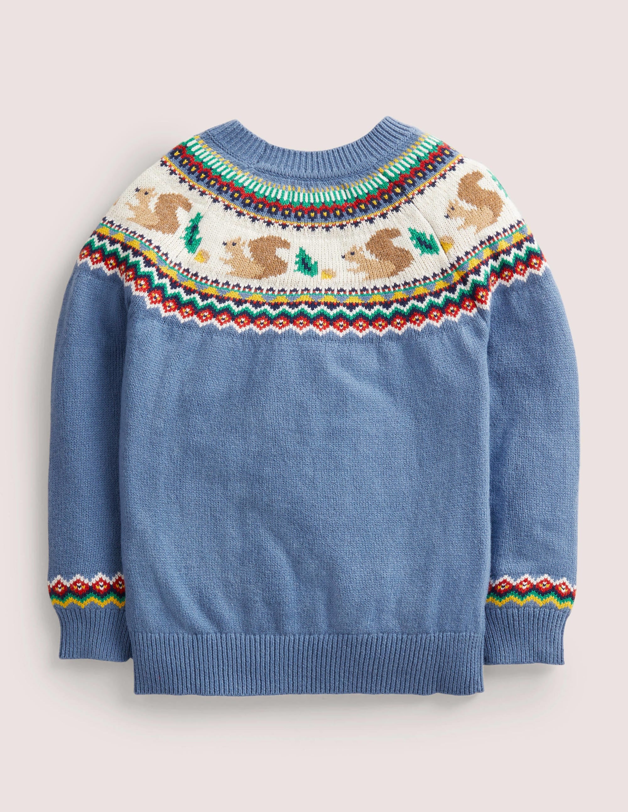 Blue Squirrel Fair Isle Jumper-Riviera Blue Woodland Fairisle - Image 2